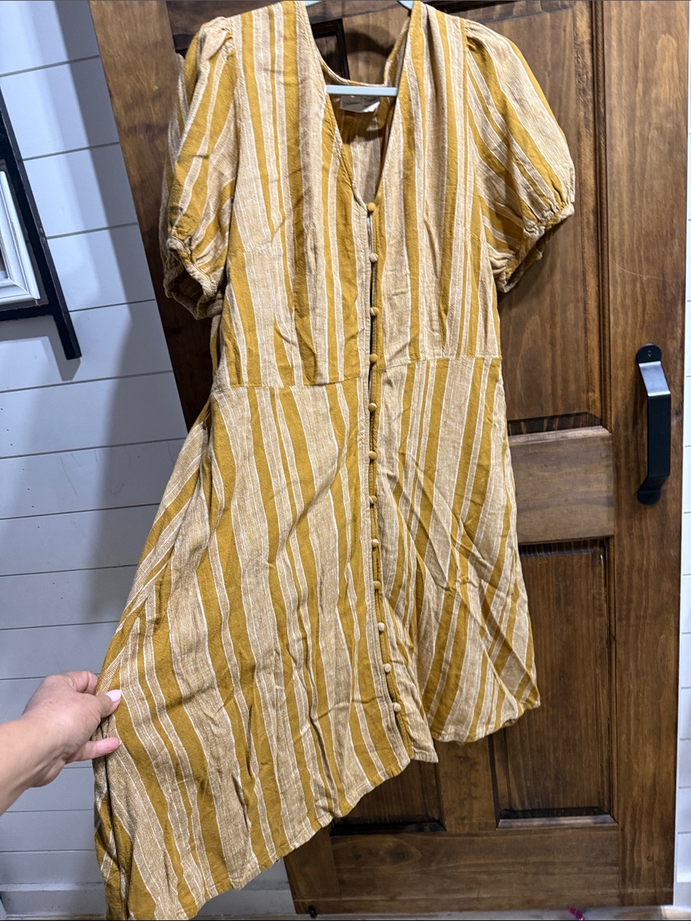 Striped Button-Front Women’s Dress in Mustard